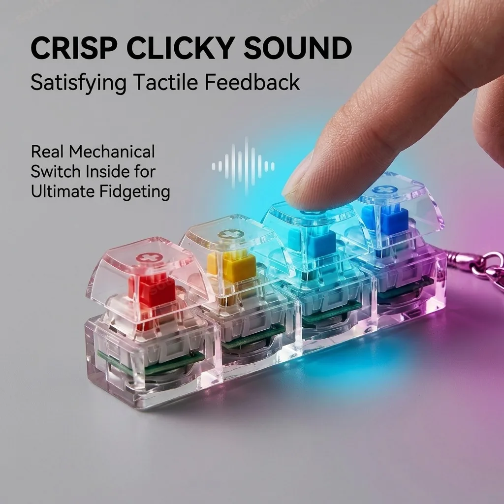 Electronics Gadgets For Kids - LED キーボードキーホルダー フィジェットトイ クリスタルクリッカー 感覚玩具 ストレス解消用