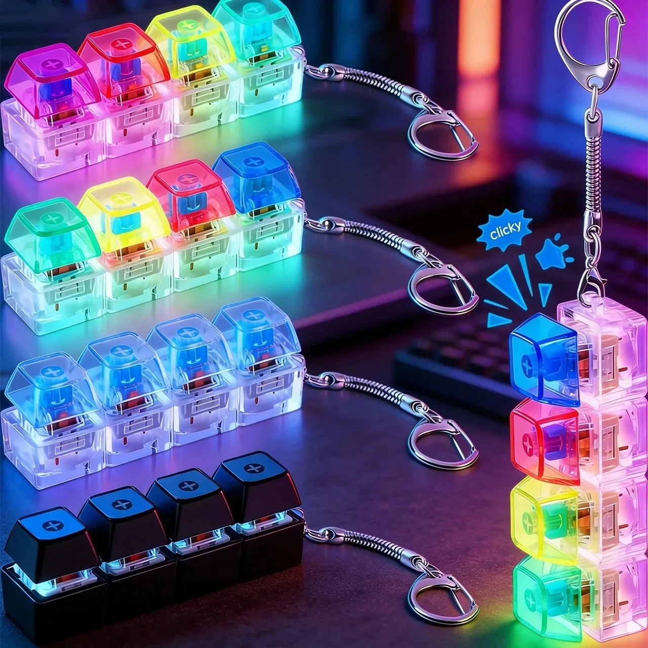 Electronics Gadgets For Kids - '/LED キーボードキーホルダー フィジェットトイ クリスタルクリッカー 感覚玩具 ストレス解消用