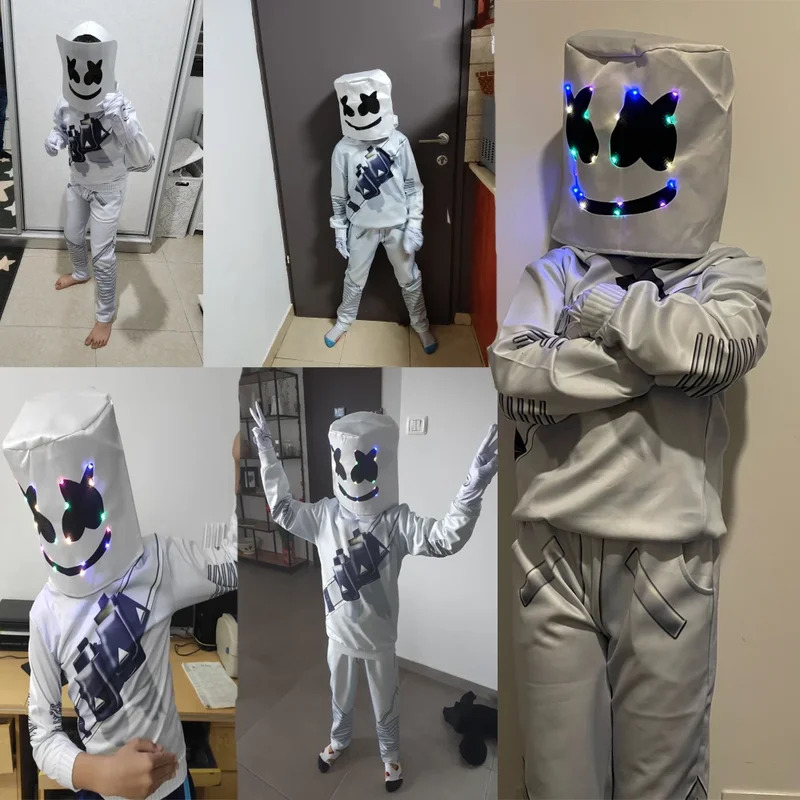 Led Gloves Music - l2025l 新しいコスプレハロウィンマシュマロ DJ LED マスクコスプレ子供衣装パーカー +