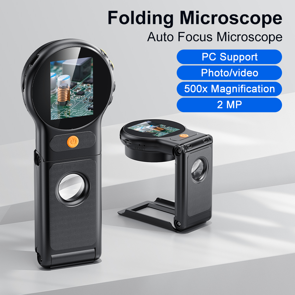 Digital Magnifier Reading - オートフォーカス 500X デジタル顕微鏡 8LED 2MP コインビデオ顕微鏡折りたたみ虫眼鏡
