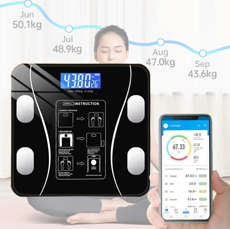 USBスマート高精度体組成計コンパクトデジタル体重計家庭用電 - Electronics Gadgets Wholesale のレビューと価格