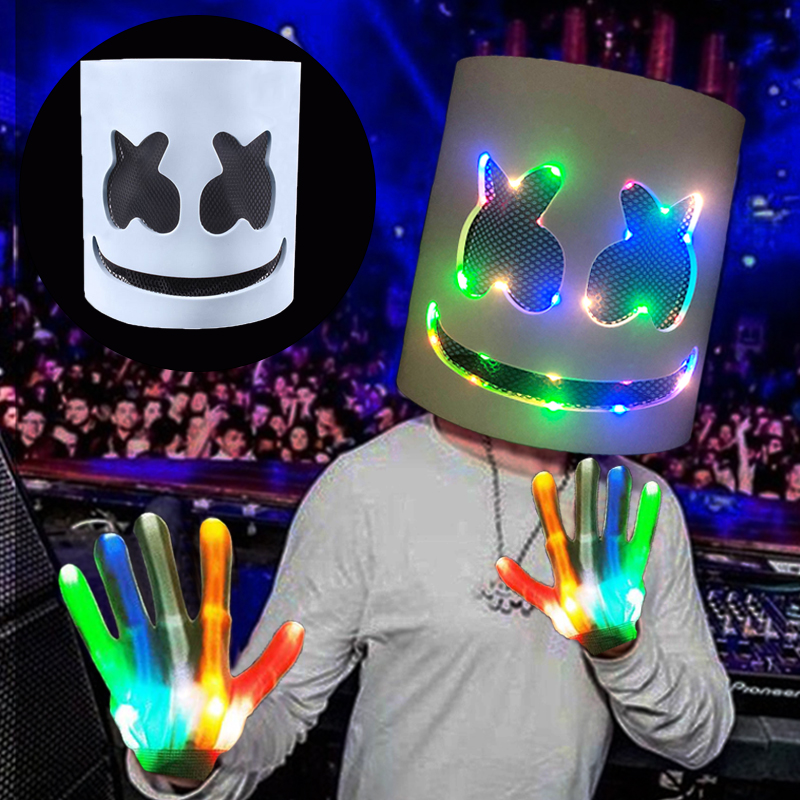 LEDライトアップマスクとグローブ、DJマシュメロヘッドヘル - Led Gloves Music のレビューと価格